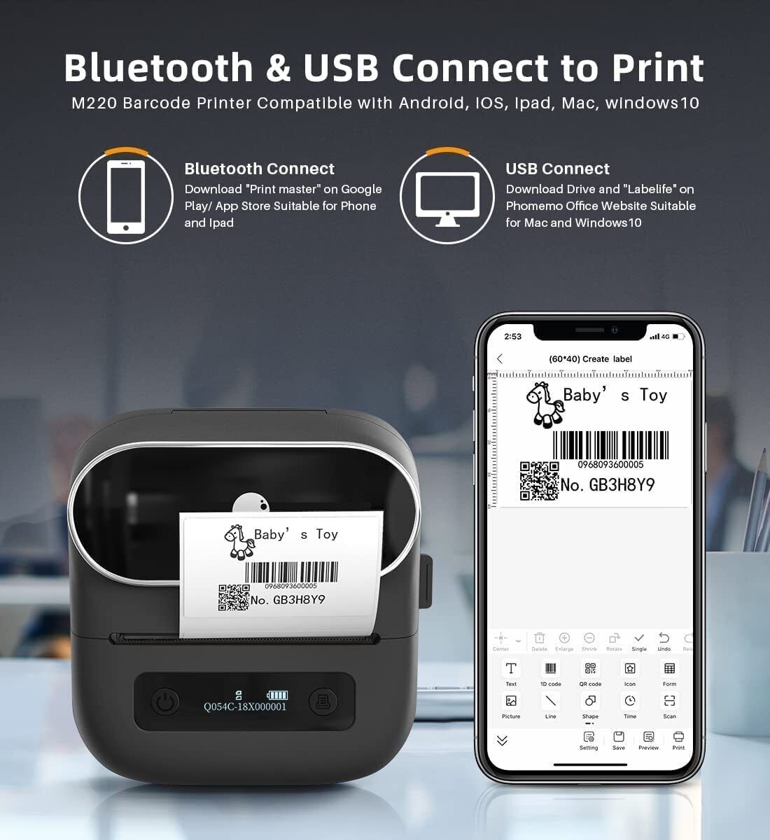 Phomemo M220 Label Maker Bluetooth Thermal Label Printer Phomemo M220 Label Maker Bluetooth Thermal Label Printer